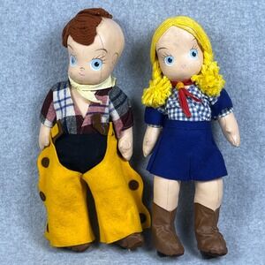 1950s Roy Rogers & Dale Evans Cloth Dolls 14" Western Cowboy Cowgirl Pair Vtg